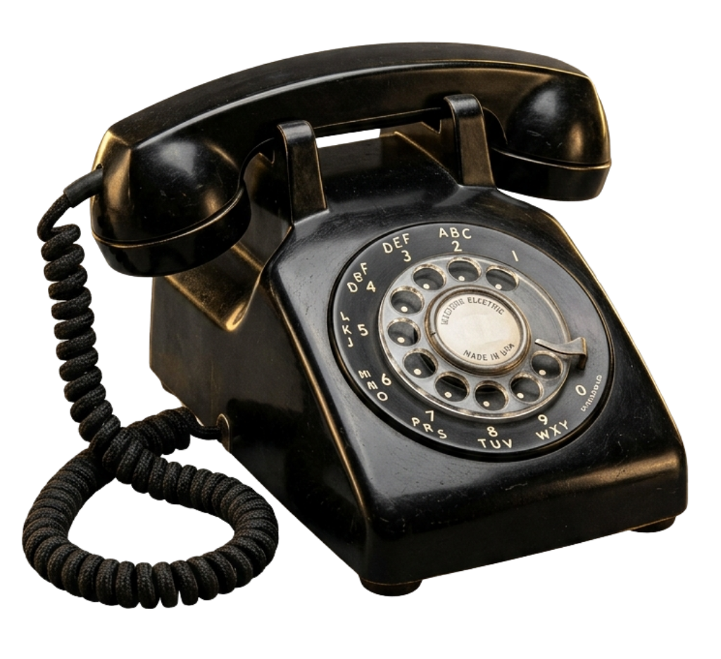 Vintage black rotary desk phone, ready to answer